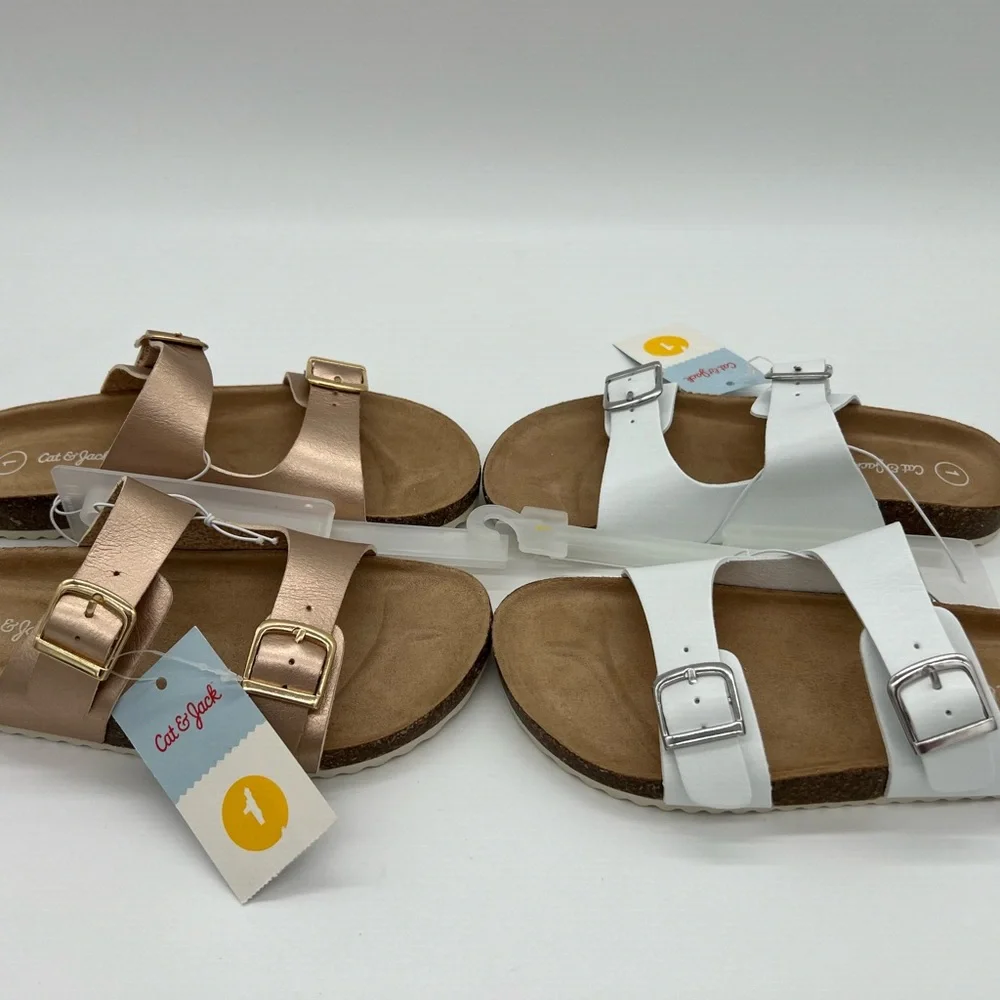 Cat And Jack Slip On Slide Sandal Kids White and Gold Girls Combo Deal